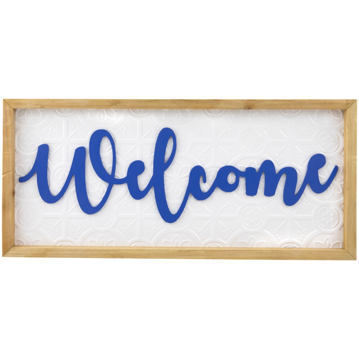 35747128 9 x 20 x 1 in. Welcome Framed Wall Sign, White & Blue