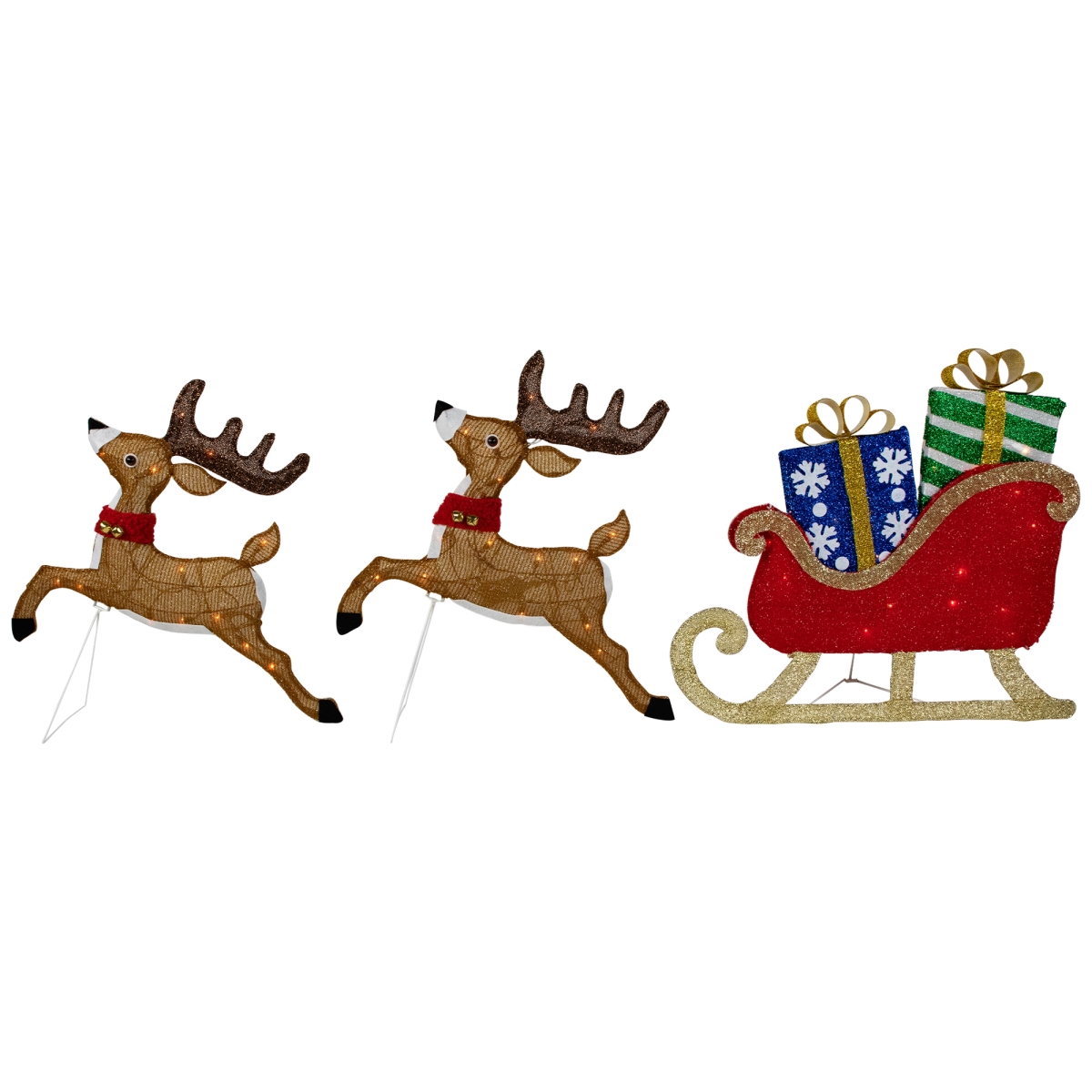 Picture of Northlight 35681658 25.25 in. Lighted Reindeer & Sleigh Outdoor Christmas Decoration&#44; Set of 3