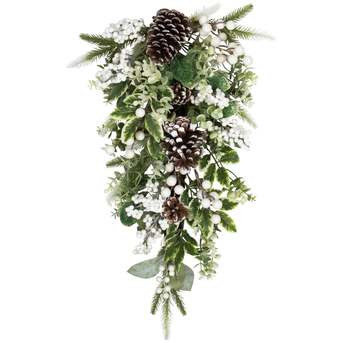 35762367 24 in. Unlit Glittered Berries & Eucalyptus Artificial Christmas Teardrop Swag
