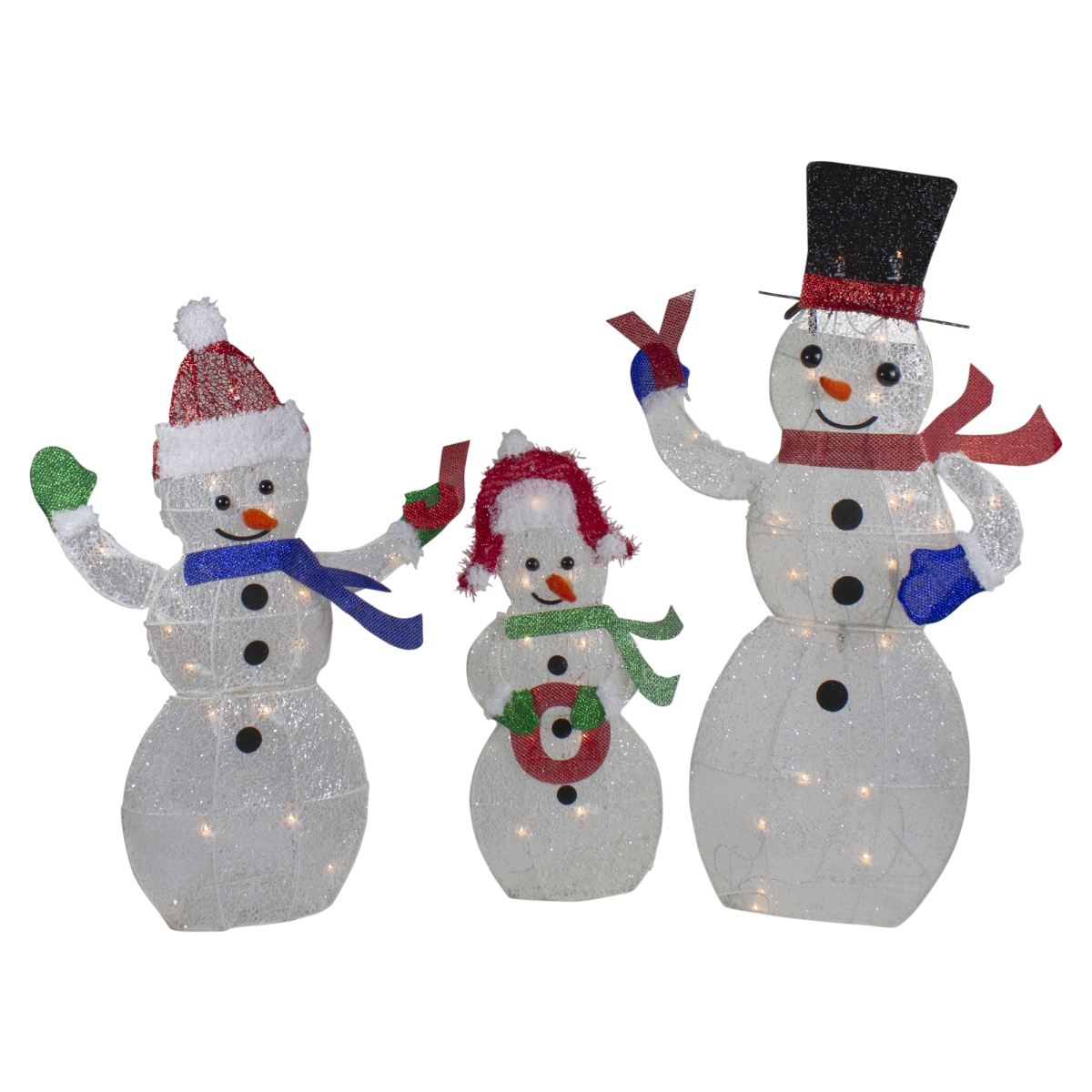 34296377 Lighted Glittering Mesh Snowmen Joy Outdoor Christmas Decoration, Set of 3 -  NorthLight