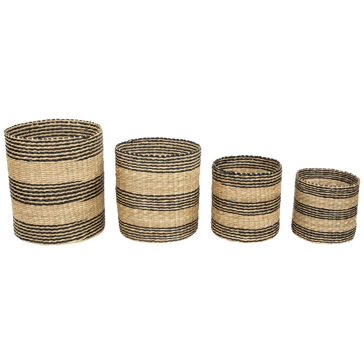 Picture of Northlight 35737387 12 in. Beige & Black Striped Woven Round Seagrass Baskets - Set of 4