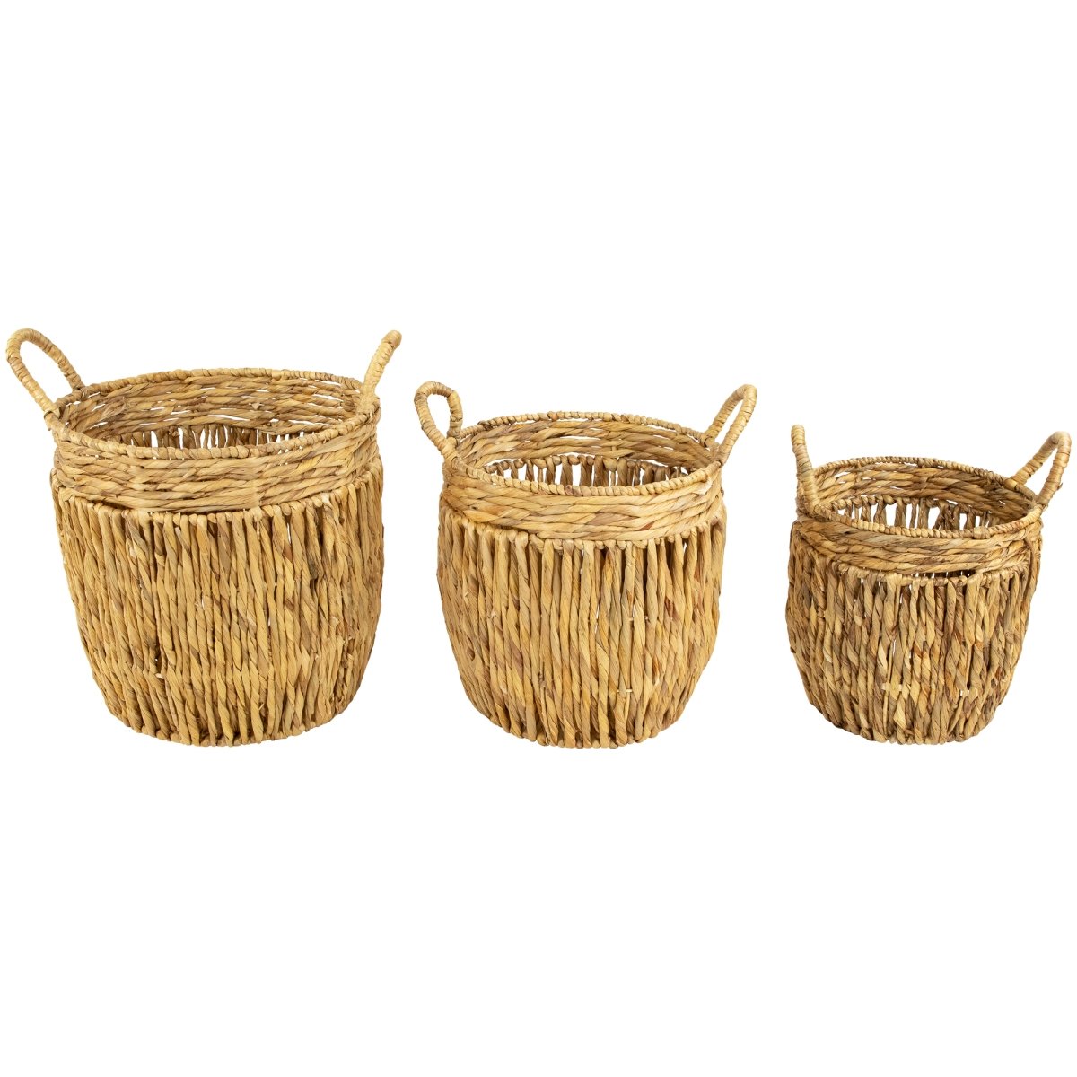 Picture of Northlight 35737394 15.75 in. Textured Woven Water Hyacinth Rustic Storage Baskets with Handles - Set of 3