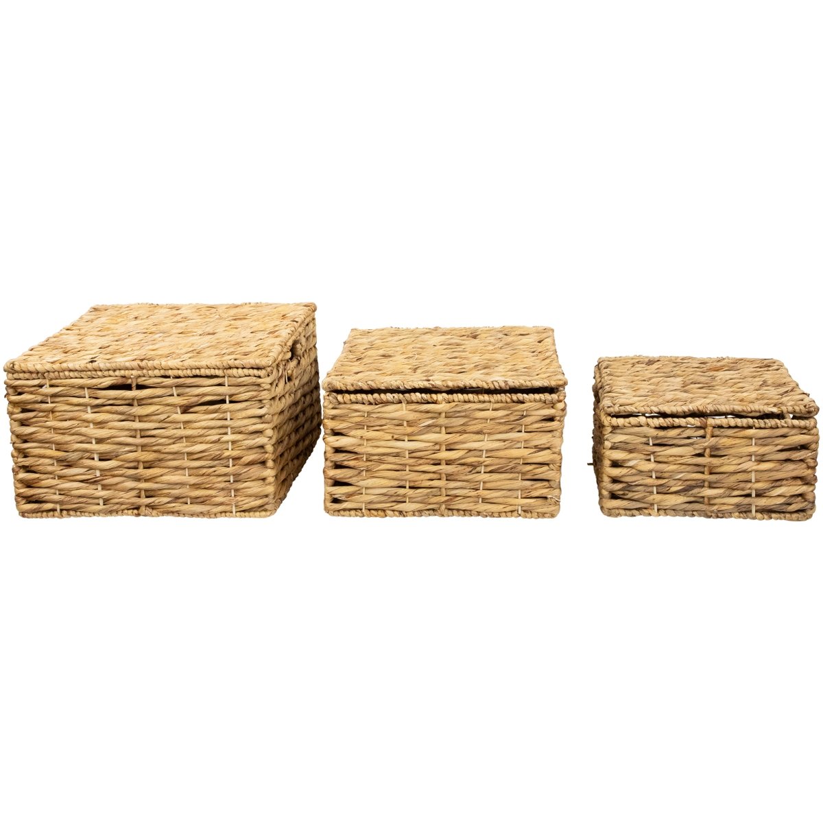 Picture of Northlight 35737399 15.5 in. Camel Beige Woven Water Hyacinth Lidded Square Storage Baskets - Set of 3