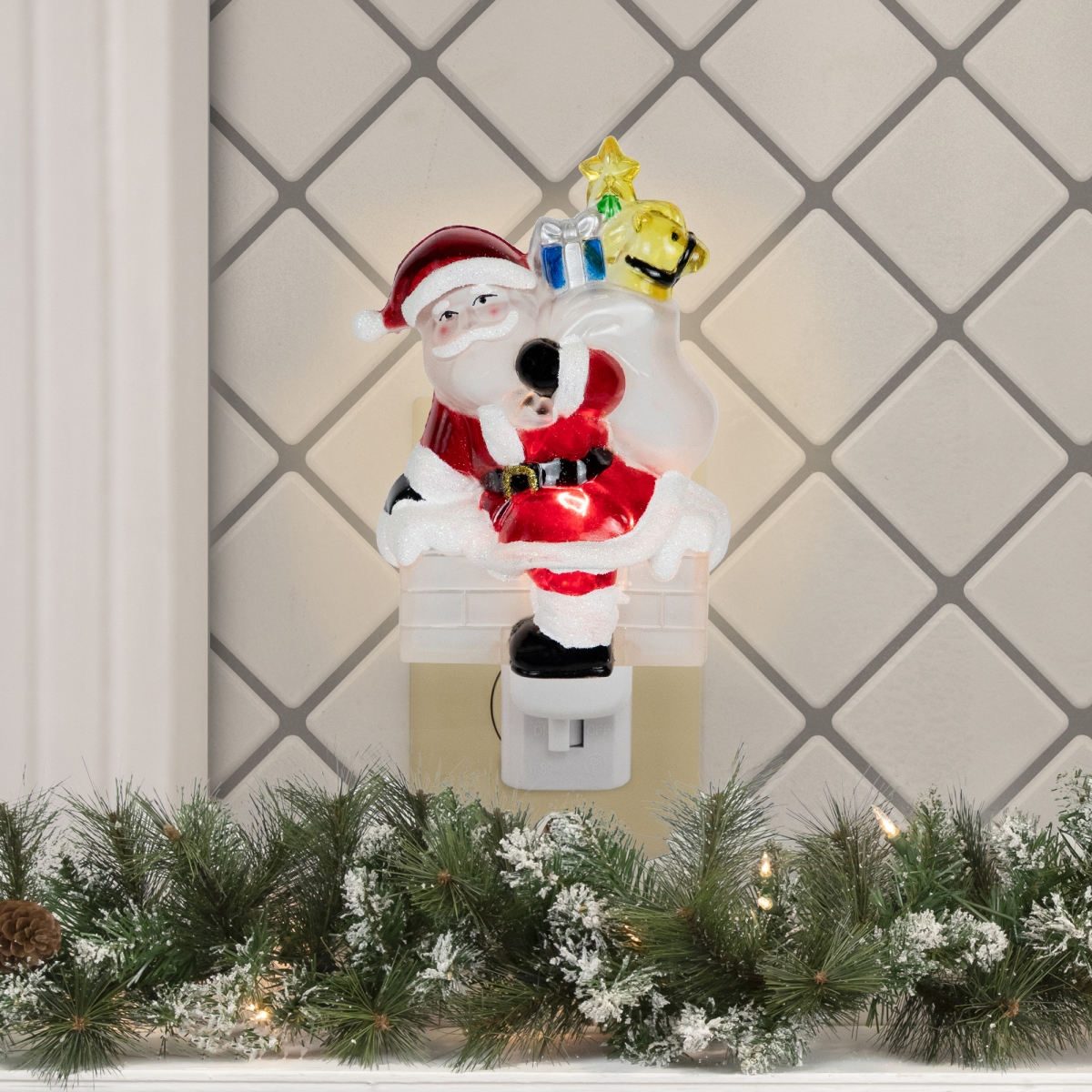 Picture of Northlight 35763794 6.25 in. Glittered Santa Climbing Chimney Christmas Night Light