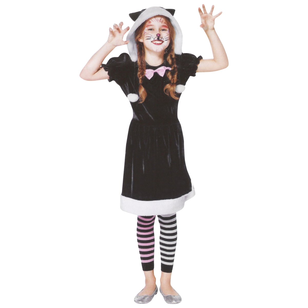 34288125 Girls Cat Childrens Halloween Costume, Black & White - Medium - 4-6 Years