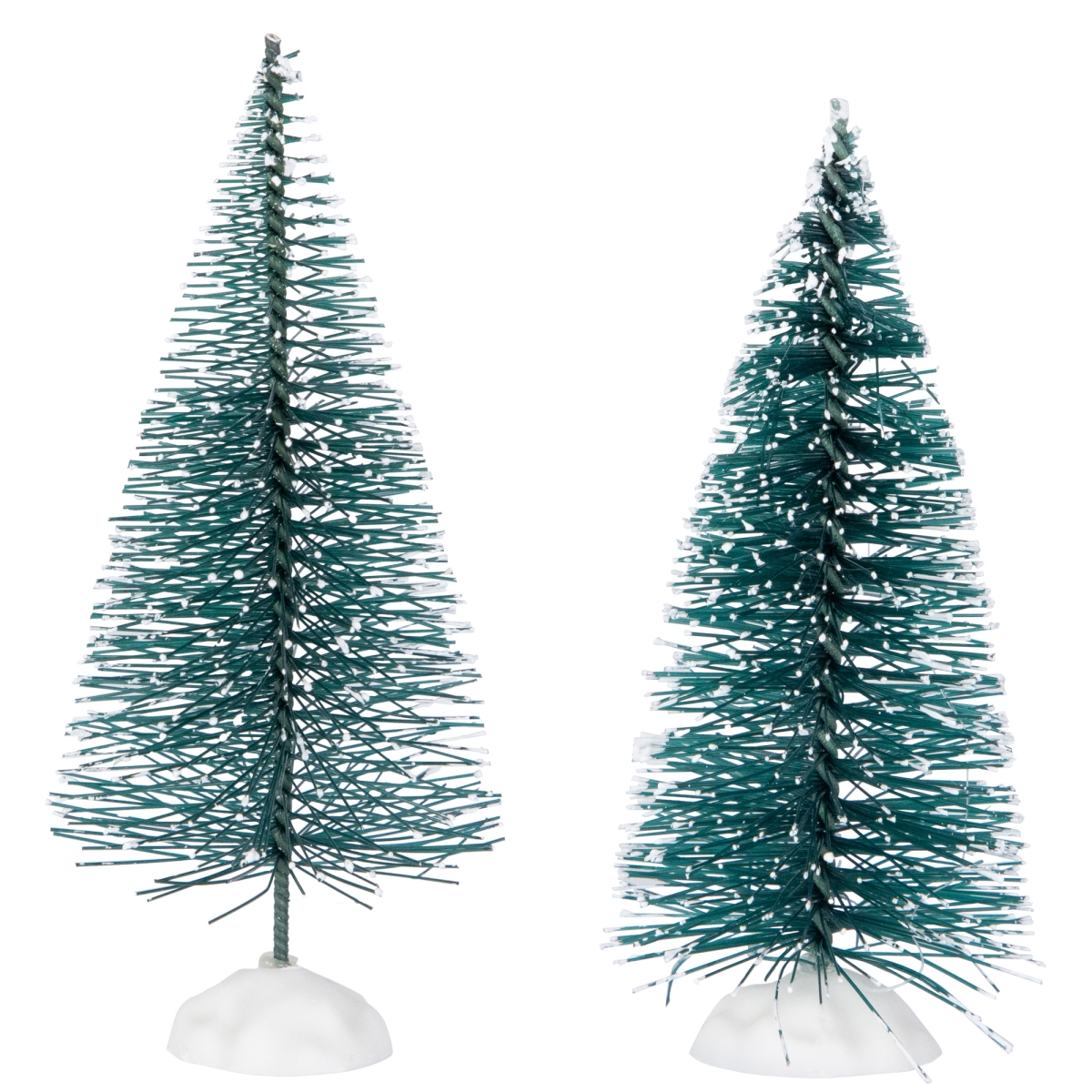 34866713 Frosted Mini Bottle Brush Pine Christmas Village Trees - 4 in. - Set of 2