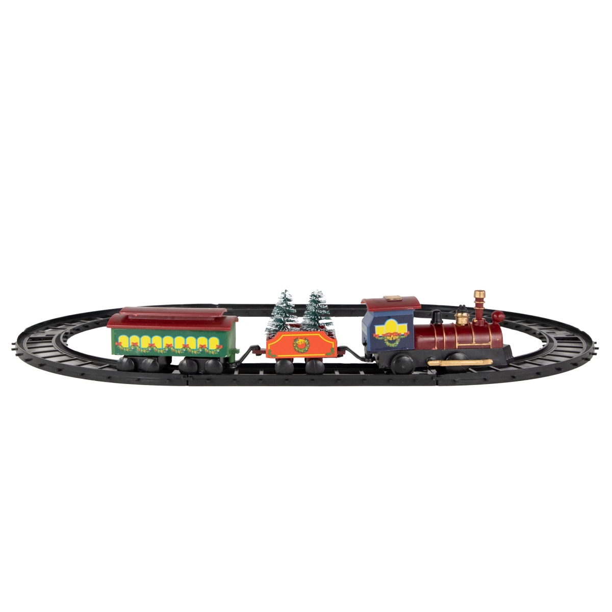 34866723 Animated Christmas Train Set Carrying Frosted Pine Trees - 9 Piece