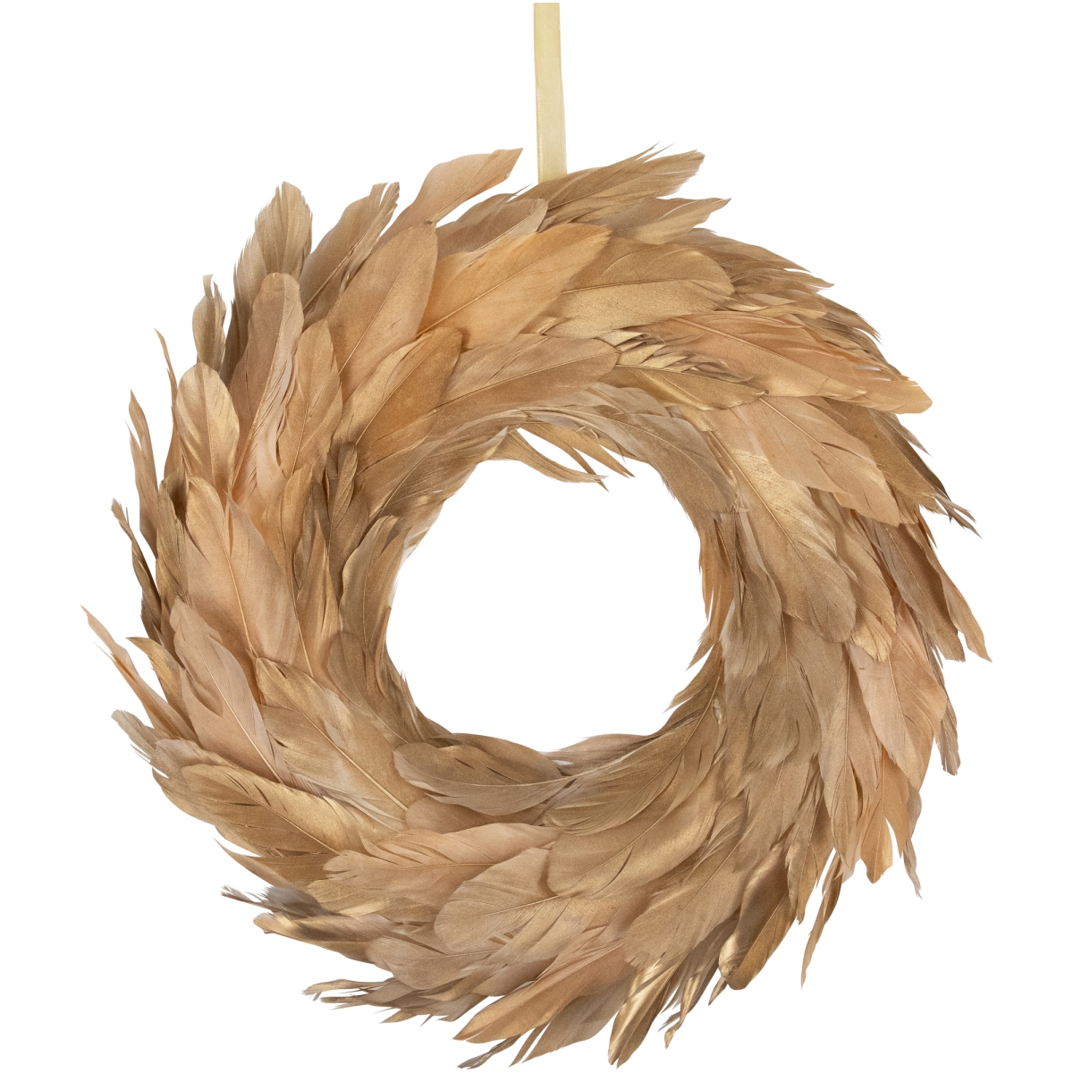 35737322 Artificial Feather Wreath, Gold - 14 in.