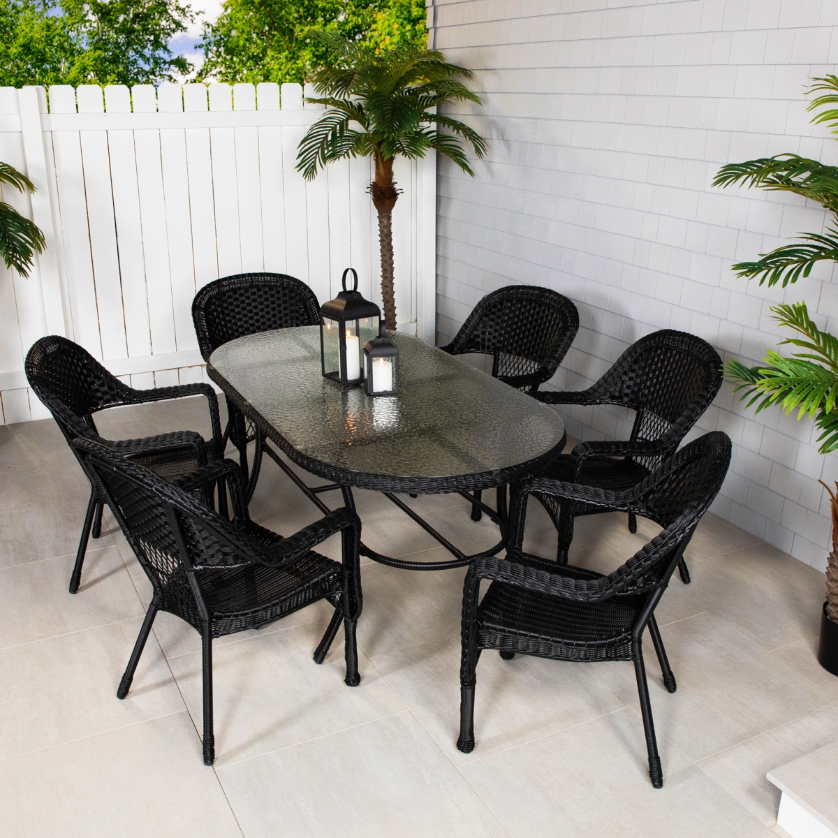 35762856 Resin Wicker Outdoor Dining Set, Black - 7 Piece