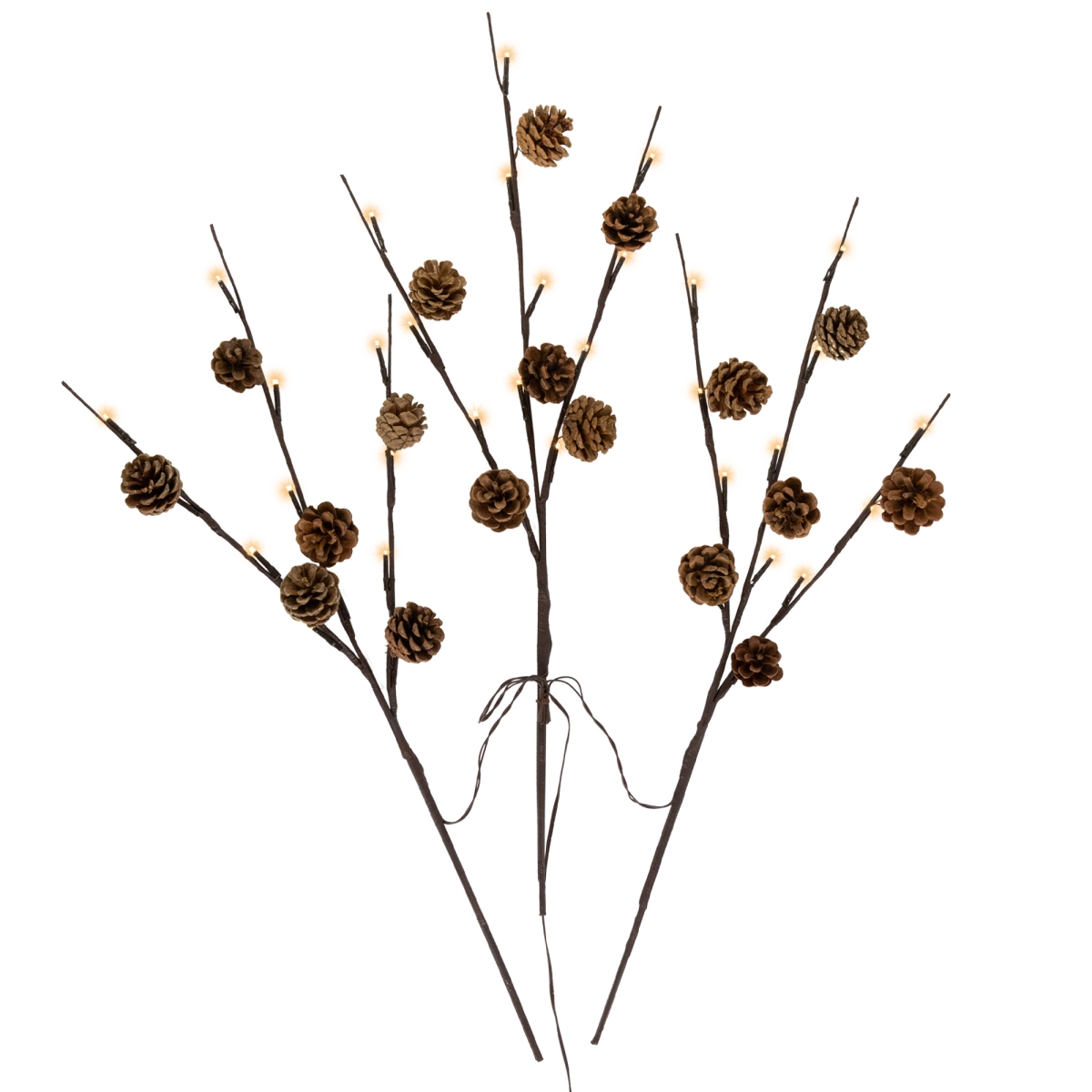 35764767 23 in. Lighted Pinecone Christmas Branch Bundle - Warm White LED - Set of 3