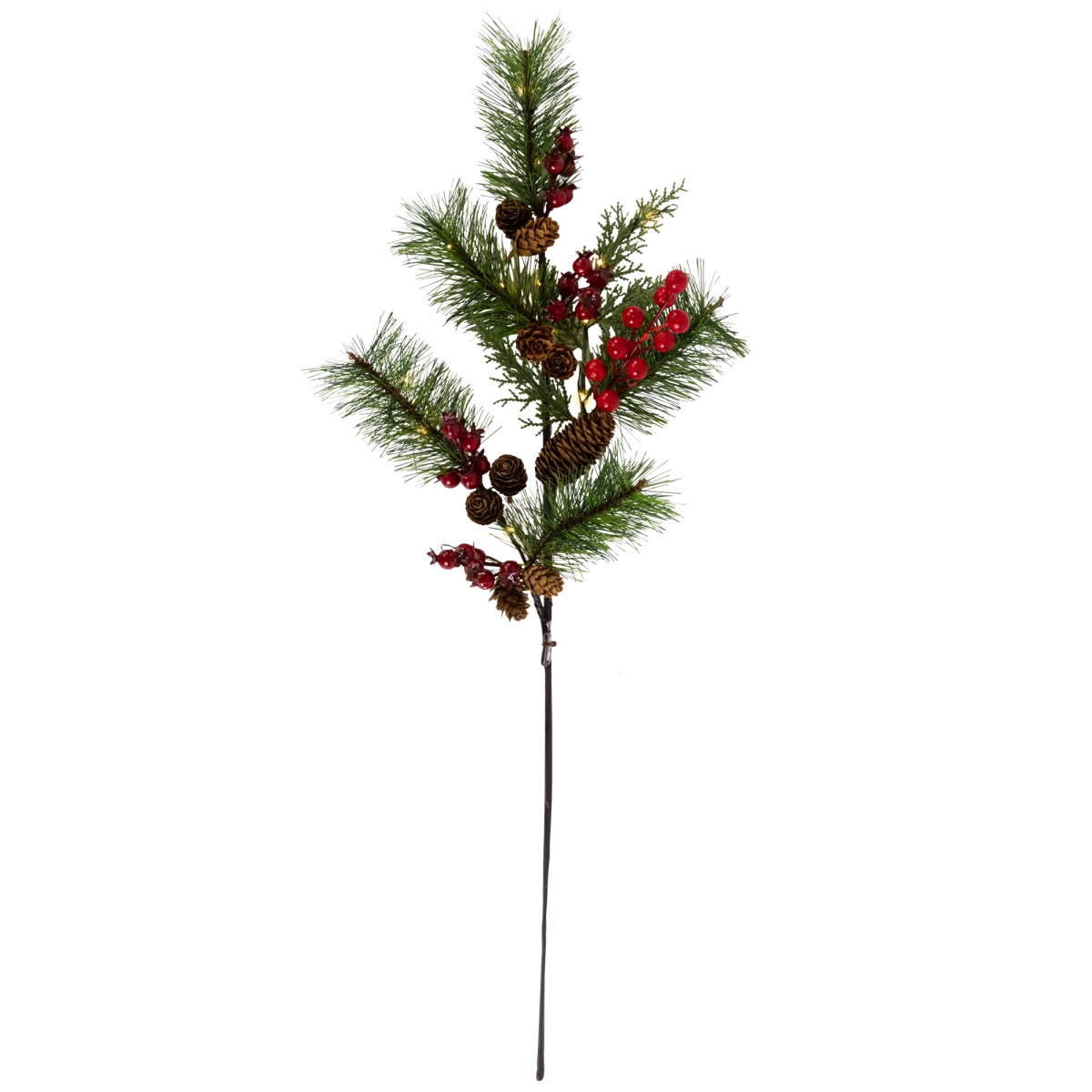 35764768 27 in. Lighted Pinecone Berry & Pine Christmas Spray - Warm White