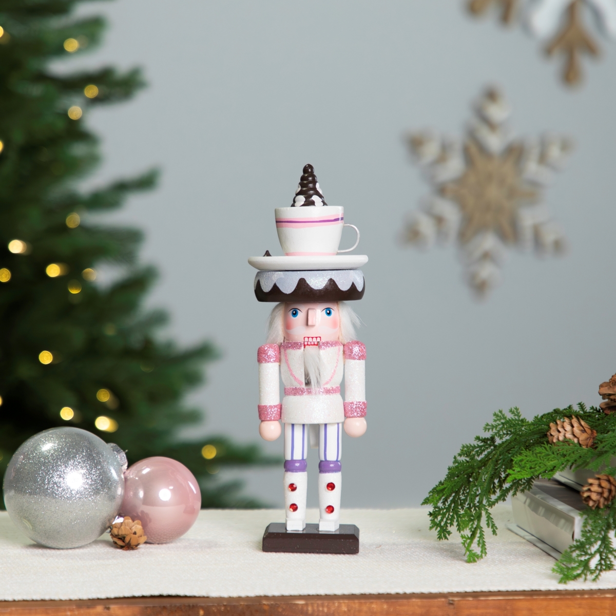 Picture of Northlight Seasonal 35766405 10 in. Hot Cocoa Nutcracker Christmas Figure&#44; White & Pink