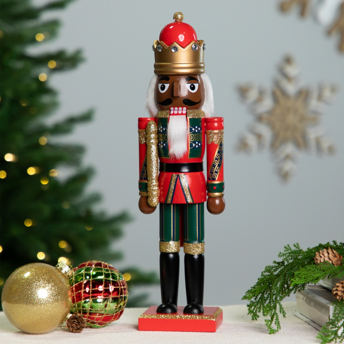 Picture of Northlight Seasonal 35766407 14.25 in. African American Nutcracker King Christmas Figure&#44; Red & Green
