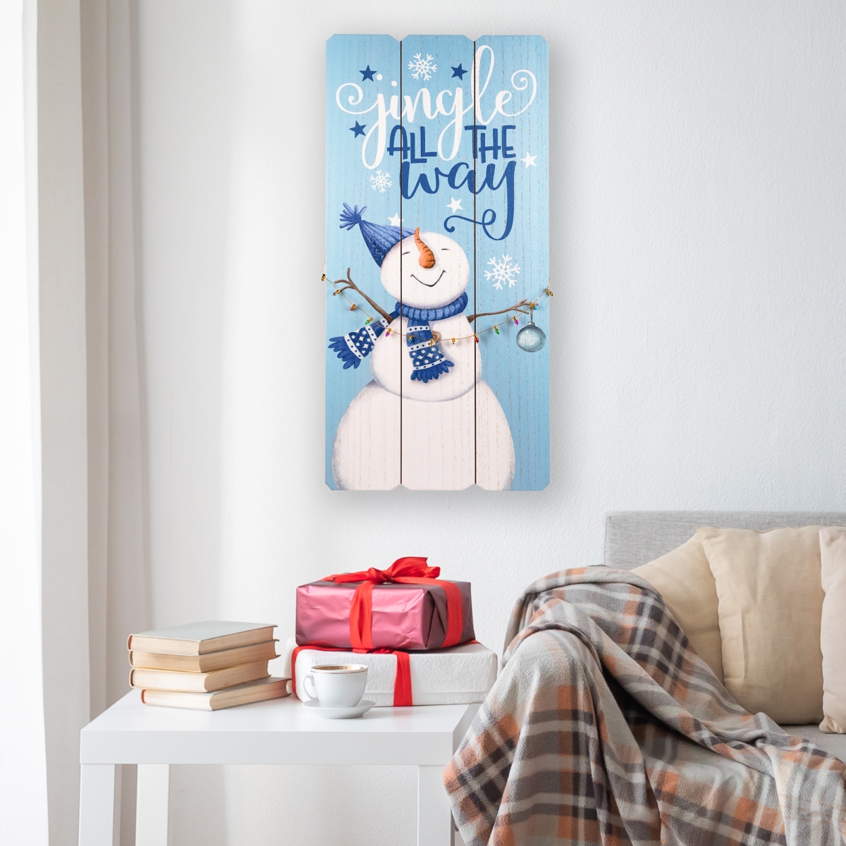 35771139 23.5 in. Jingle All The Way Wooden Christmas Wall Sign, Blue & White