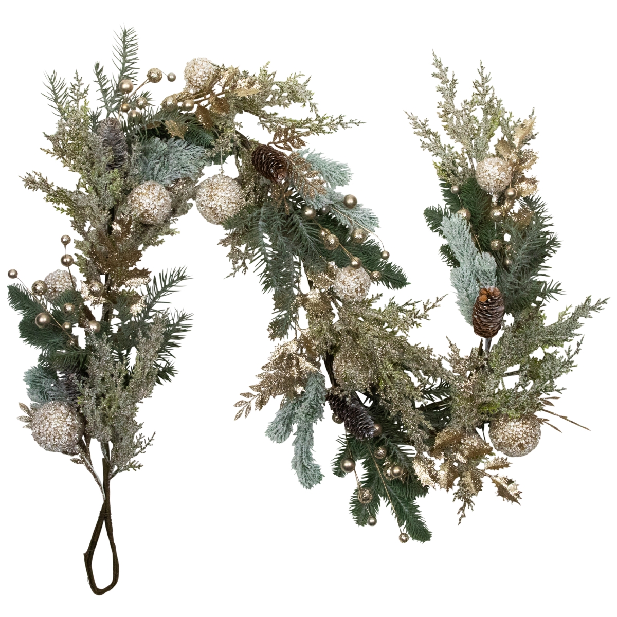 35251056 6 in. x 7 in. Unlit Glittered Mixed Foliage with Ornaments Artificial Christmas Garland