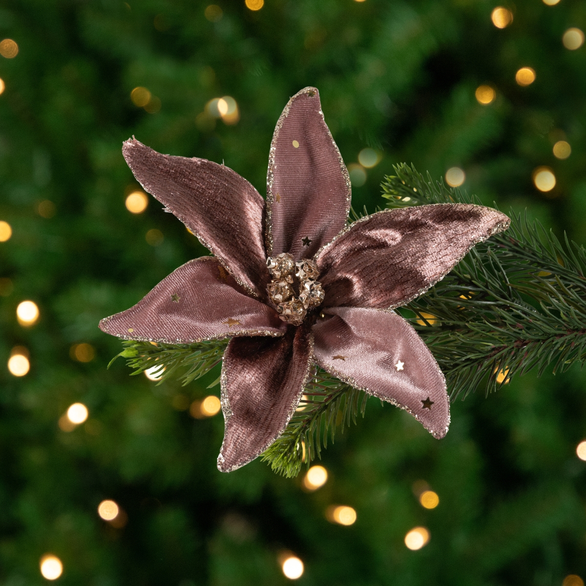 35768223 6 in. Glittered Flower Christmas Clip-on Ornament