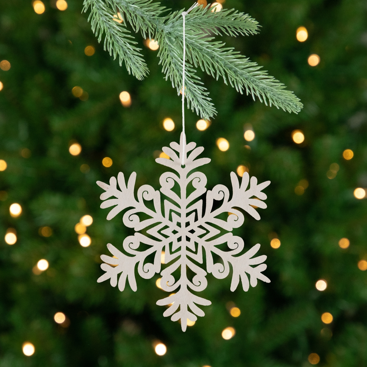 35768236 4.75 in. Snowflake Shaped Wooden Christmas Ornaments, White - Set of 4