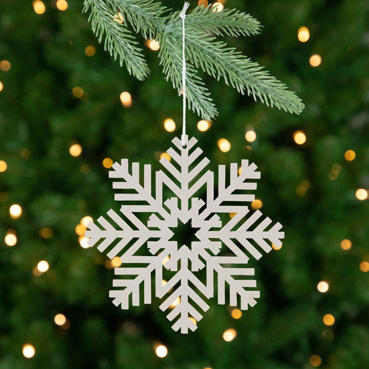 35768238 4.75 in. Snowflake Shaped Cut-Out Wooden Christmas Ornaments, White - Set of 4