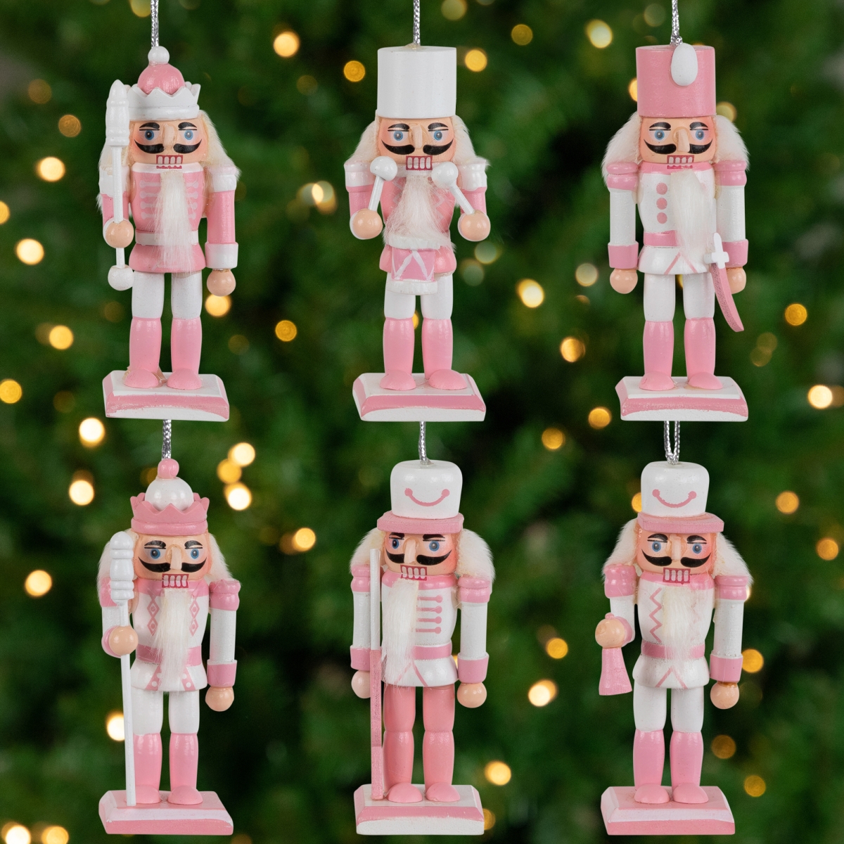 Picture of Northlight Seasonal 35766384 3.25 in. Nutcracker Soldier Christmas Ornaments&#44; Pink & White - Set of 6