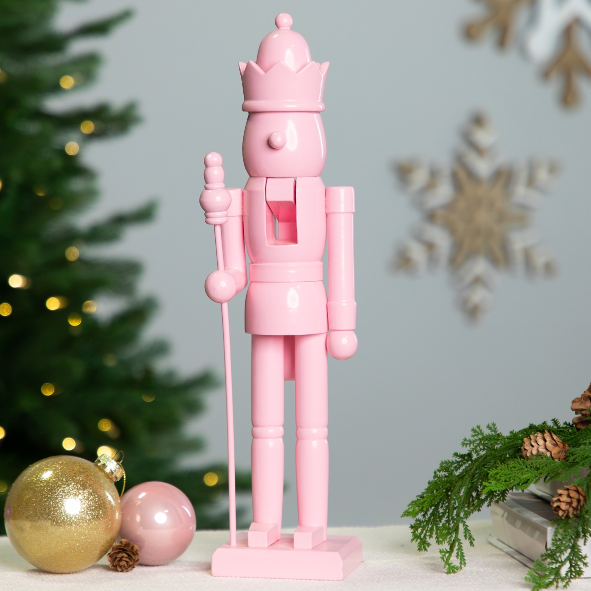 Picture of Northlight Seasonal 35766388 15 in. Nutcracker King with Sceptre & Crown Standing Christmas Figure&#44; Pink