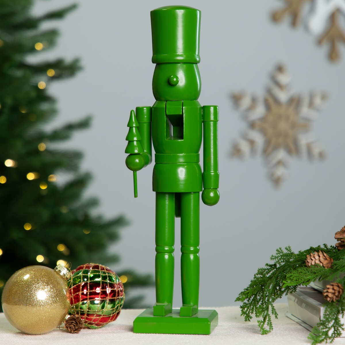 Picture of Northlight Seasonal 35766391 15 in. Nutcracker Soldier with Tree Christmas Figure&#44; Green