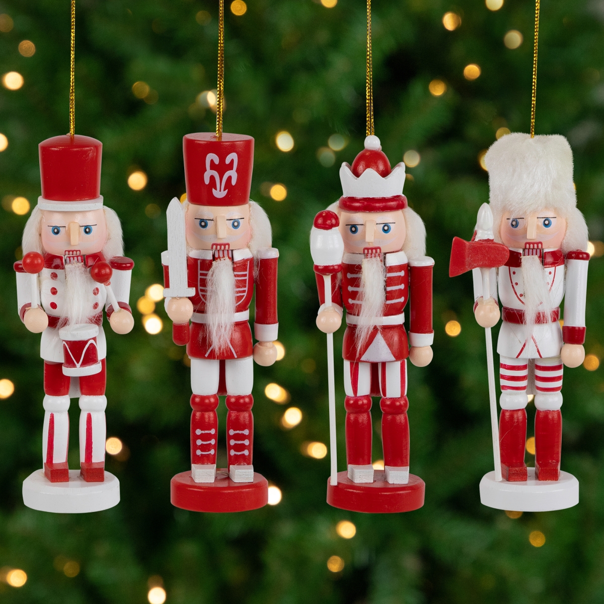Picture of Northlight Seasonal 35766393 5 in. Nutcracker Soldiers Wooden Christmas Ornaments&#44; Red & White - Set of 4