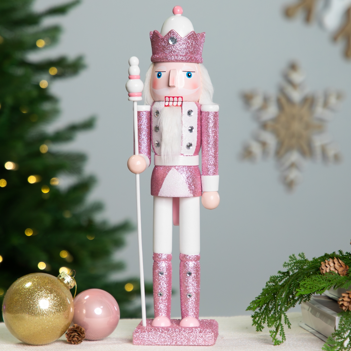 Picture of Northlight Seasonal 35766395 15 in. Jewelled & Glittered Nutcracker King Christmas Figure&#44; Pink & White