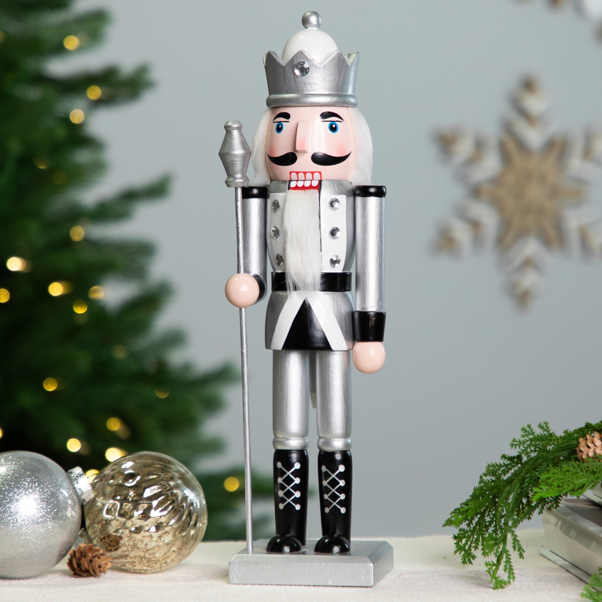 Picture of Northlight Seasonal 35766399 14 in. Jewelled Christmas Nutcracker Figure&#44; Silver & Black