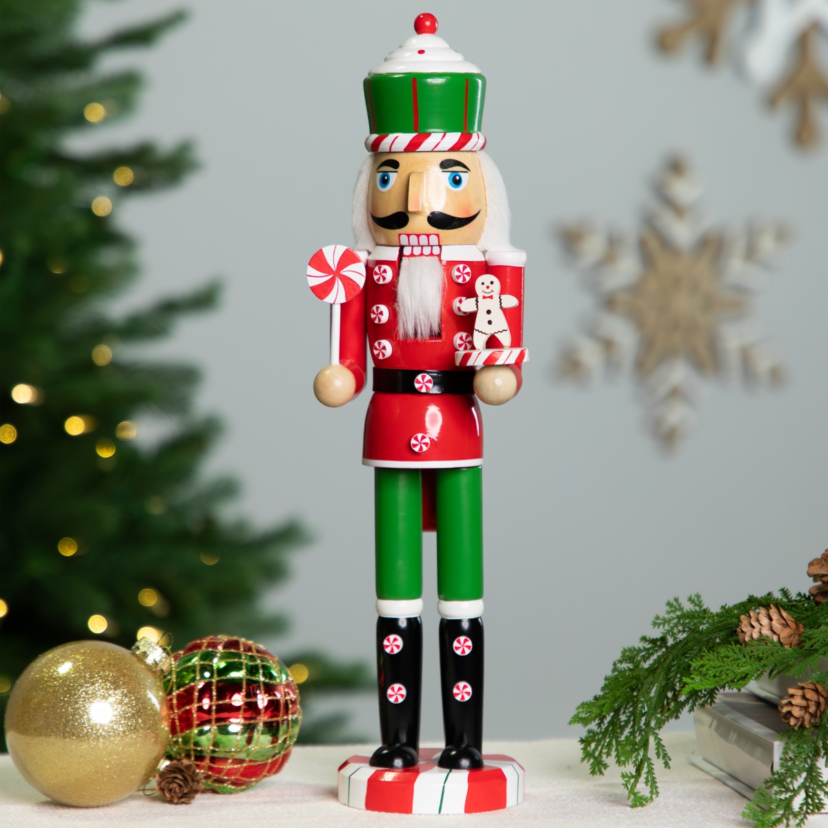 Picture of Northlight Seasonal 35766401 15 in. Peppermint Candy Nutcracker Christmas Figure&#44; Red & Green