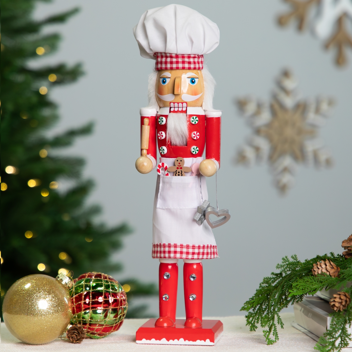 Picture of Northlight Seasonal 35766402 15 in. Baker with Rolling Pin Nutcracker Christmas Figure&#44; White & Red