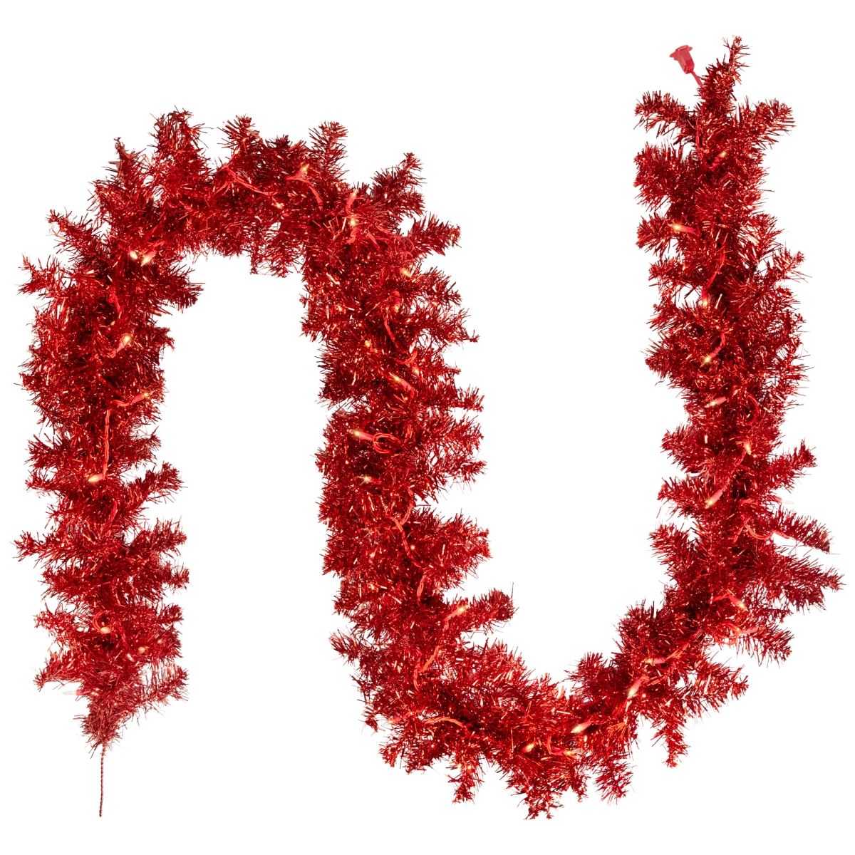 35764368 9 ft. x 8 in. Red Pre-Lit Tinsel Artificial Christmas Garland - Clear Lights