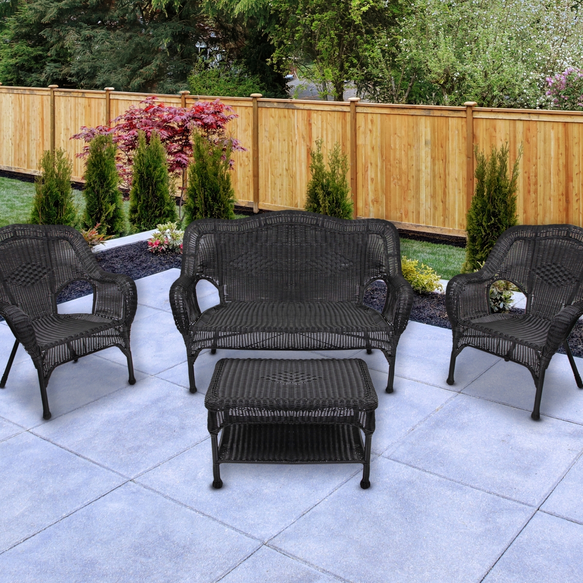 35762854 Wicker Outdoor Patio Conversation Set, Black - 4 Piece