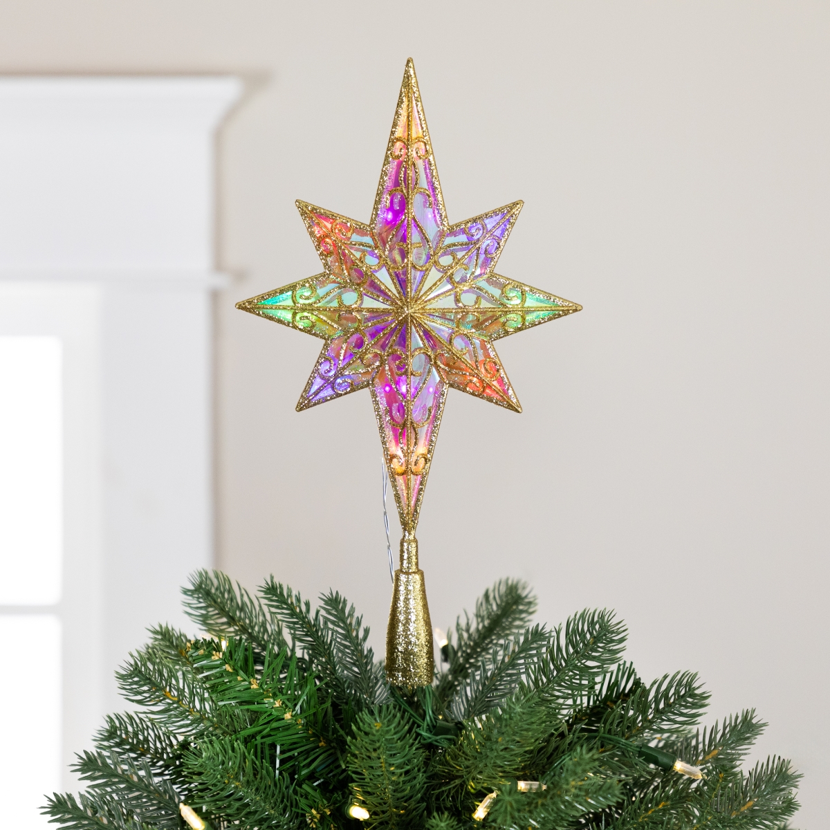 Picture of Northlight 35764512 14.5 in. Multi Lights LED Glitter Star of Bethlehem Christmas Tree Topper&#44; Gold