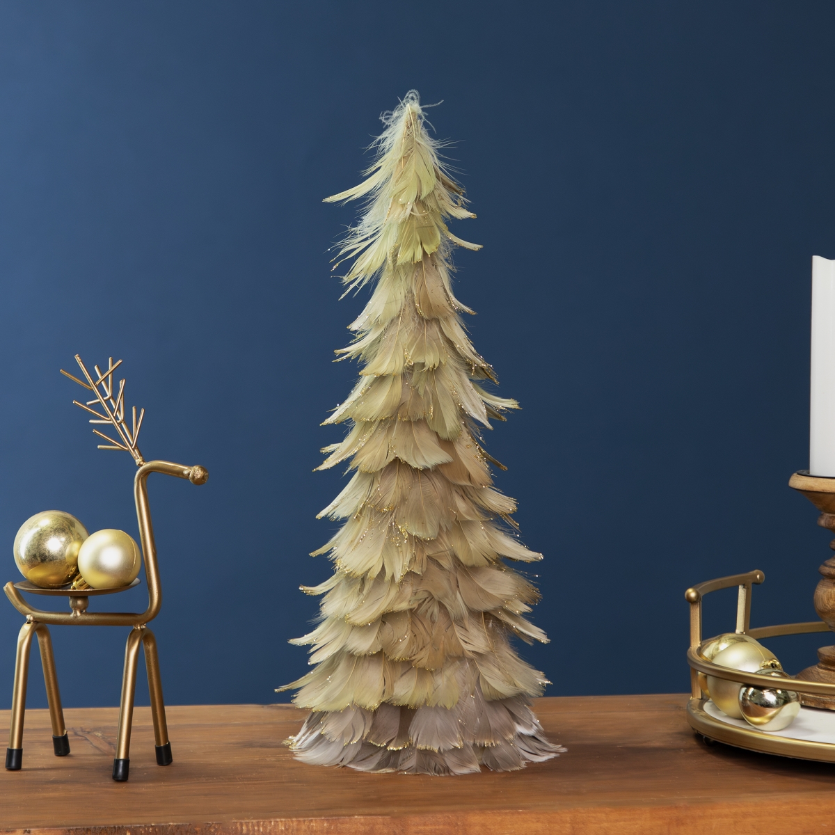 35768287 15.75 in. Small Layered Feathers Cone Tree Christmas Tabletop Decoration