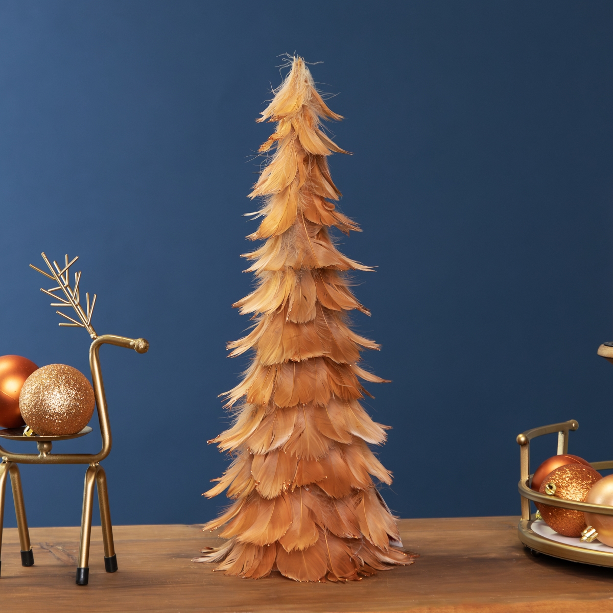 35768288 16 in. Small Layered Feather Cone Tree Glittered Christmas Decoration - Rust Orange
