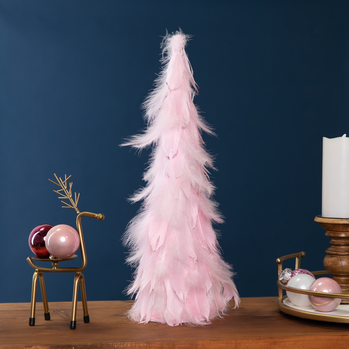 35768302 19.5 in. Glittered Layered Feather Cone Tree Christmas Decoration, Pink