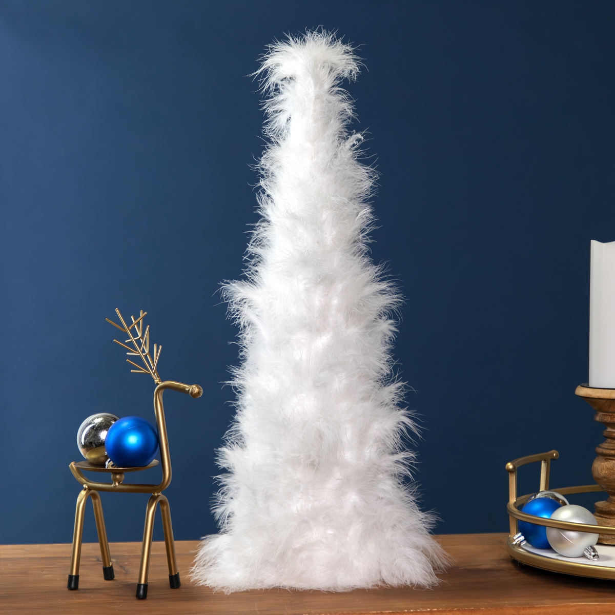 35768304 19.5 in. Layered Wispy Feather Cone Tree Christmas Decoration, Winter White