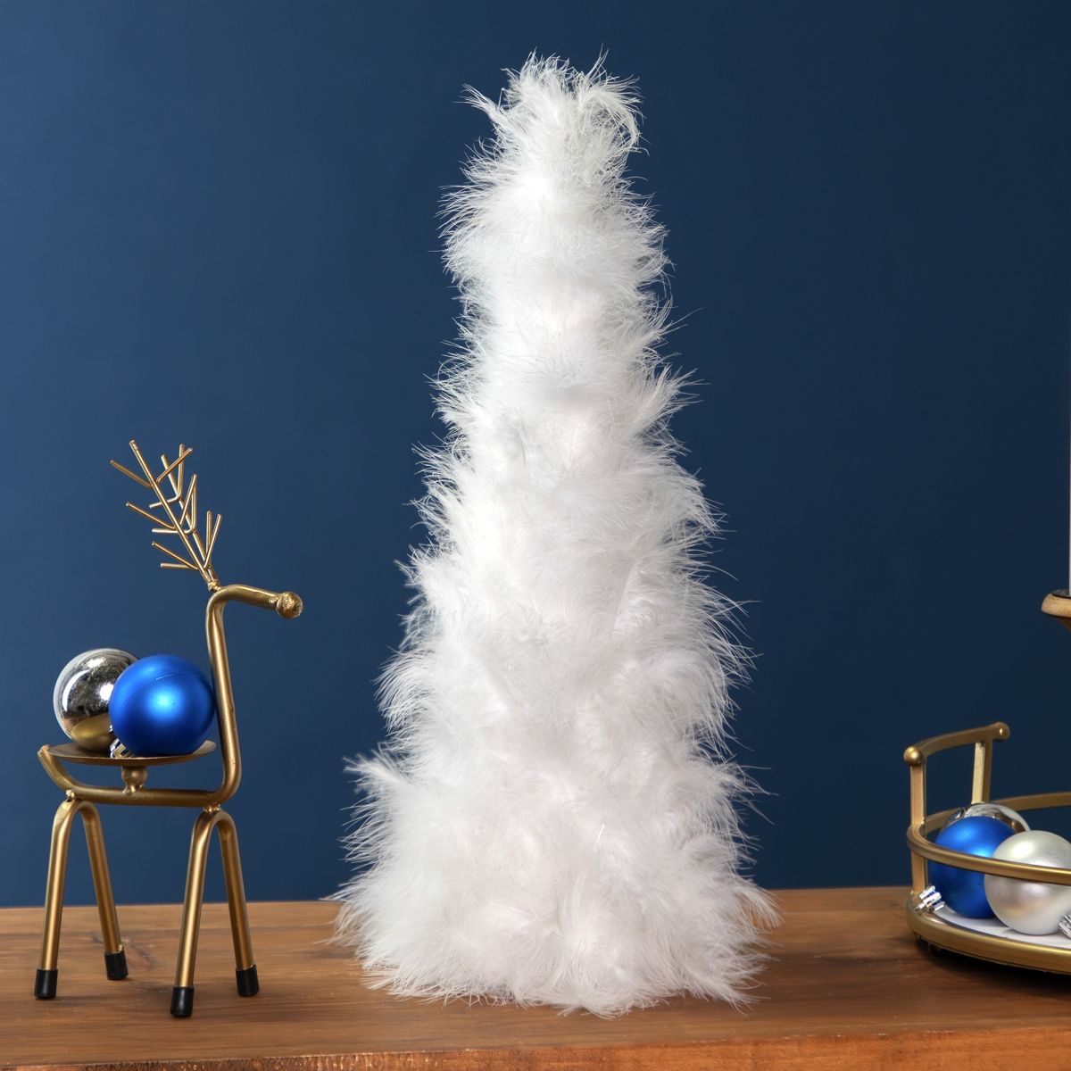 35768311 16 in. Layered Wispy Feather Cone Tree Christmas Decoration, Winter White