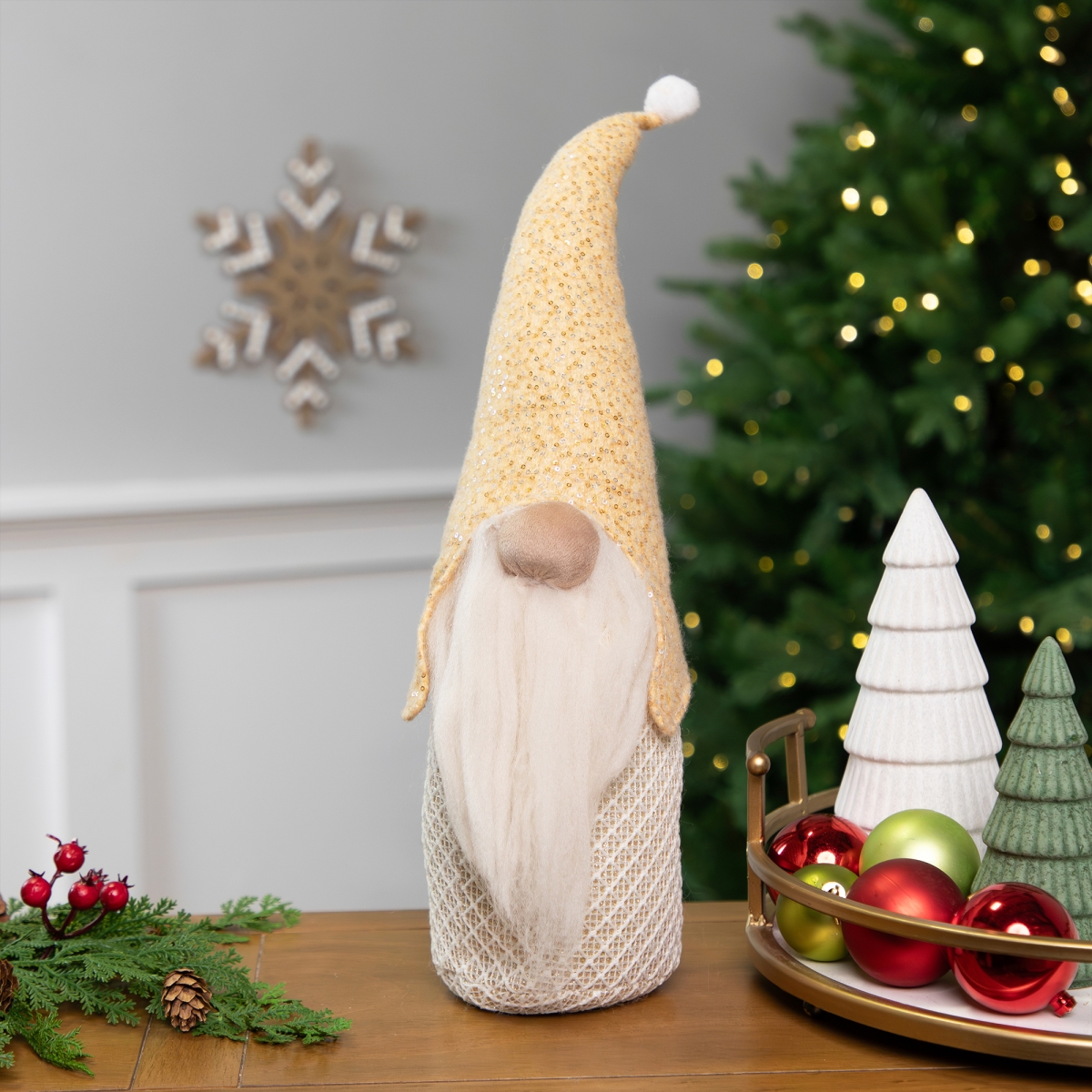 35768351 17.5 in. Plush Christmas Gnome with Sequins Tabletop Figure