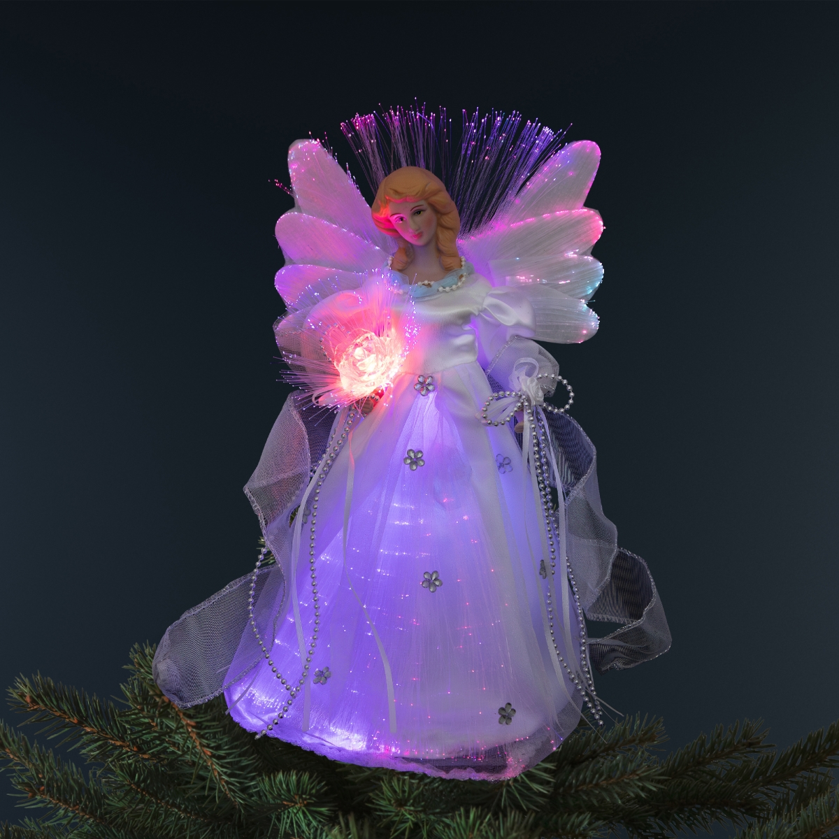 Picture of Northlight 35771103 12 in. Color Changing Fiber Optic Angel with Rose Christmas Tree Topper&#44; White