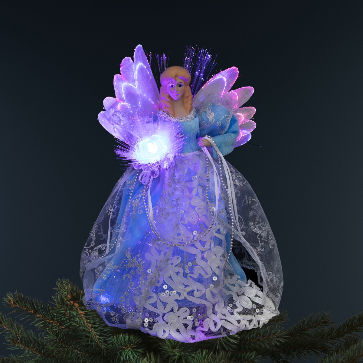 Picture of Northlight 35771105 12 in. Lighted Fiber Optic Angel Christmas Tree Topper&#44; Blue & White