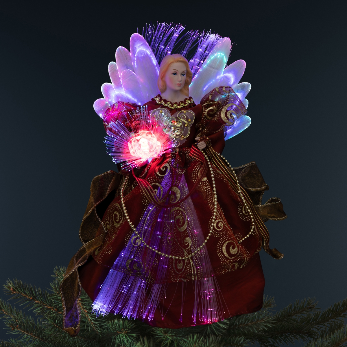Picture of Northlight 35771106 12 in. Lighted Fiber Optic Angel Christmas Tree Topper&#44; Burgundy
