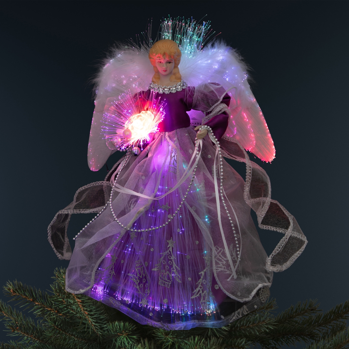 Picture of Northlight 35771107 12 in. Lighted Fiber Optic Color Changing Christmas Tree Topper&#44; Purple