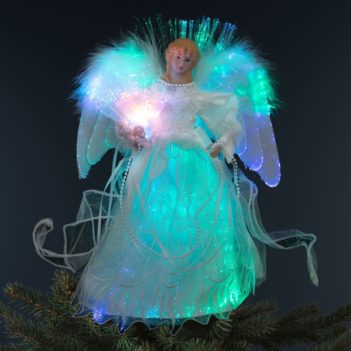 Picture of Northlight 35771108 12 in. Fiber Optic Color-Changing Angel with Dove Christmas Tree Topper&#44; White