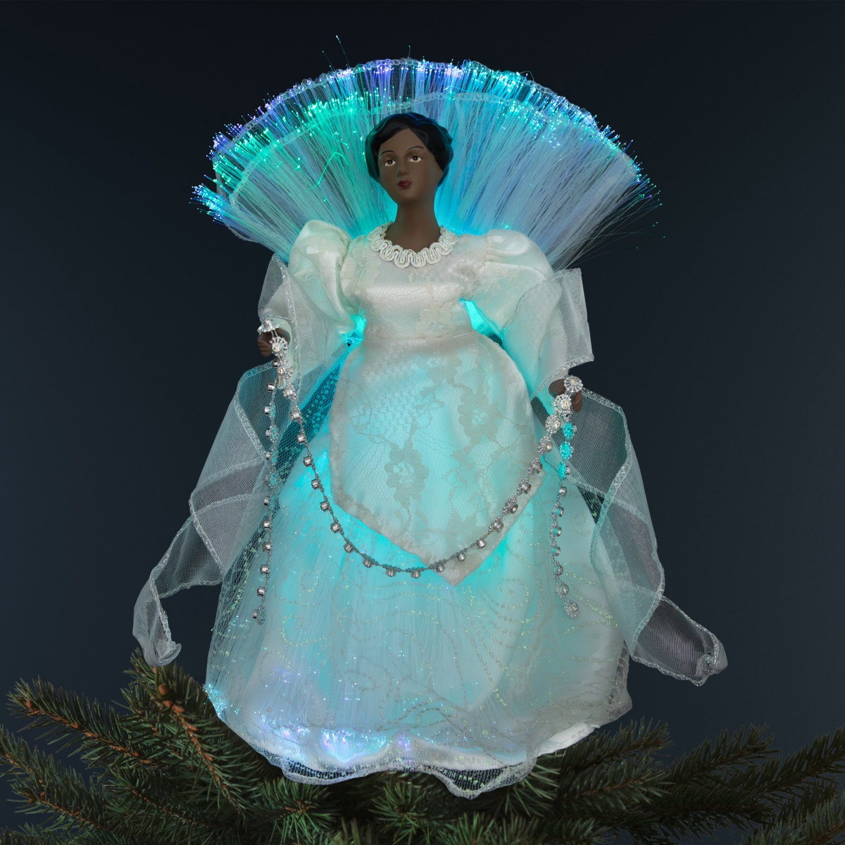 Picture of Northlight 35771110 12 in. Lighted Fiber Optic African American Angel Christmas Tree Topper&#44; Silver