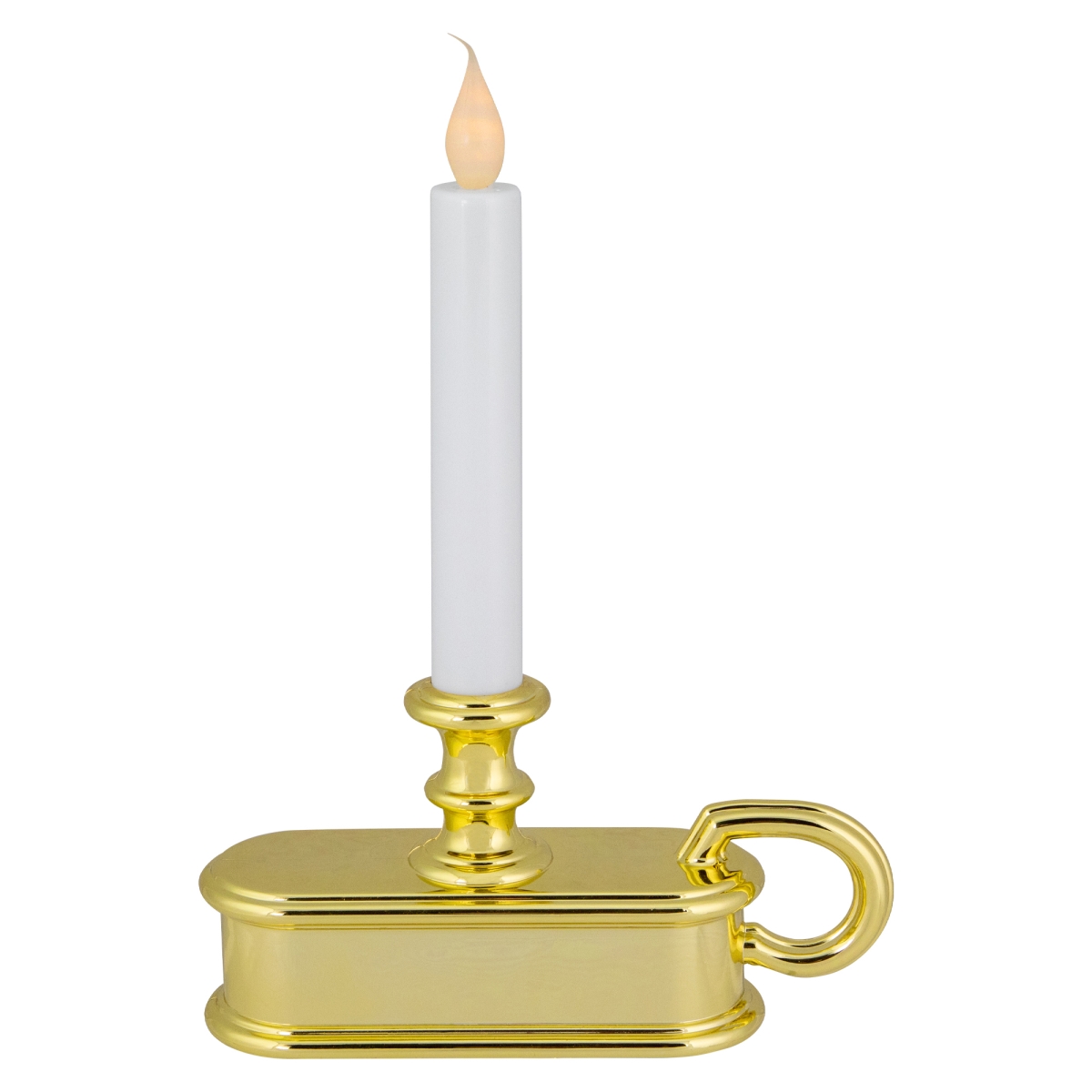 35838593 9.5 in. Pre-Lit LED White Lighted Christmas Candle Lamp with Gold Handle Base - Set of 4