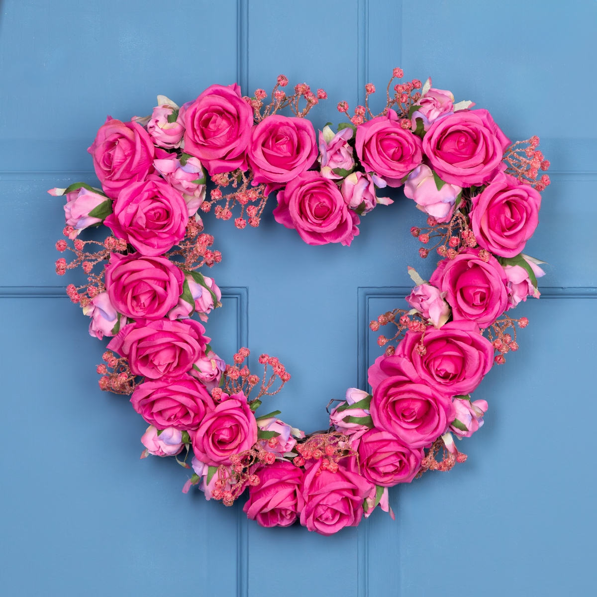 Picture of Northlight 35835150 16 in. Blooming Rose Buds Artificial Heart Shaped Valentines Day Wreath - Pink