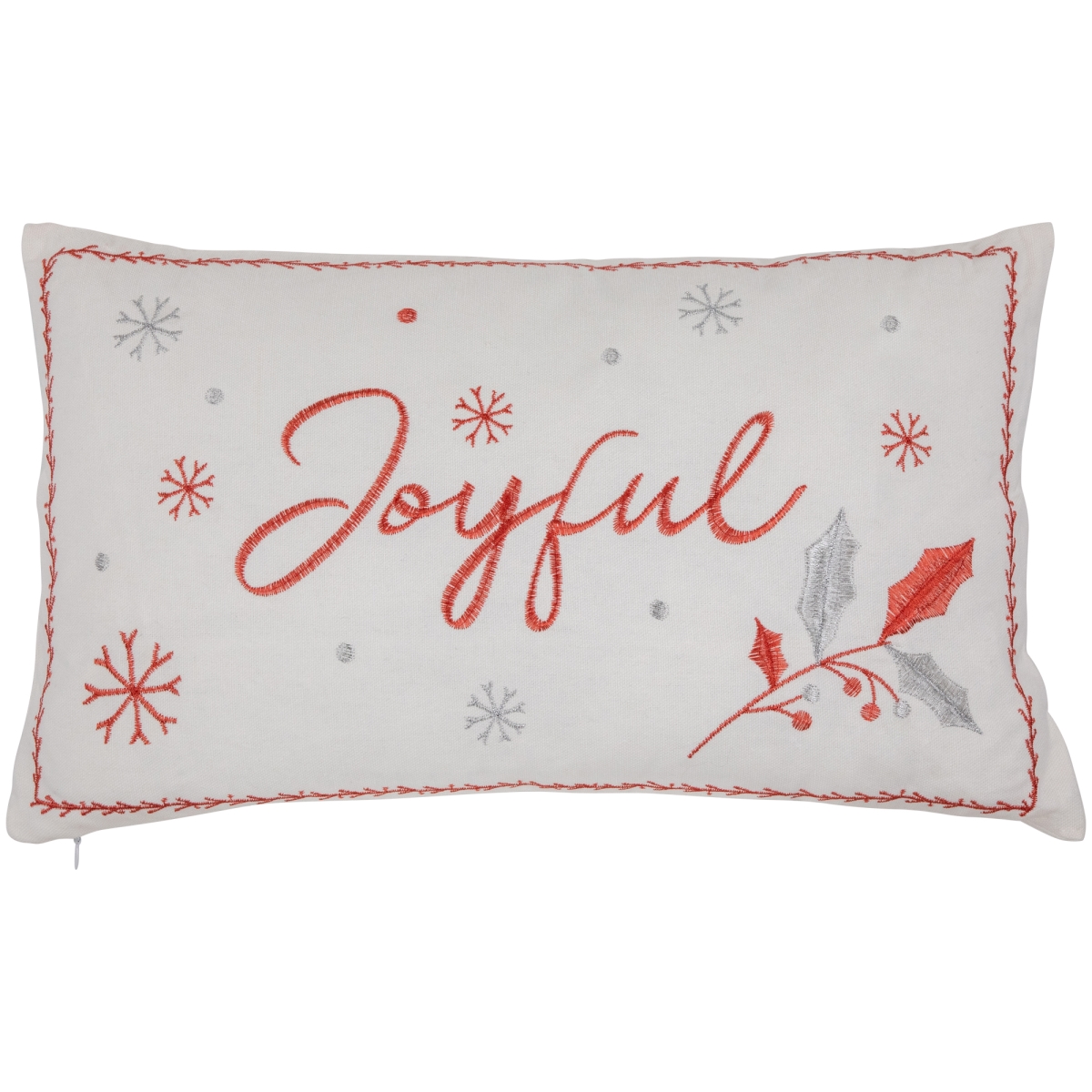 35702131 19 in. Embroidered Joyful Rectangular Christmas Throw Pillow - Red, White & Silver