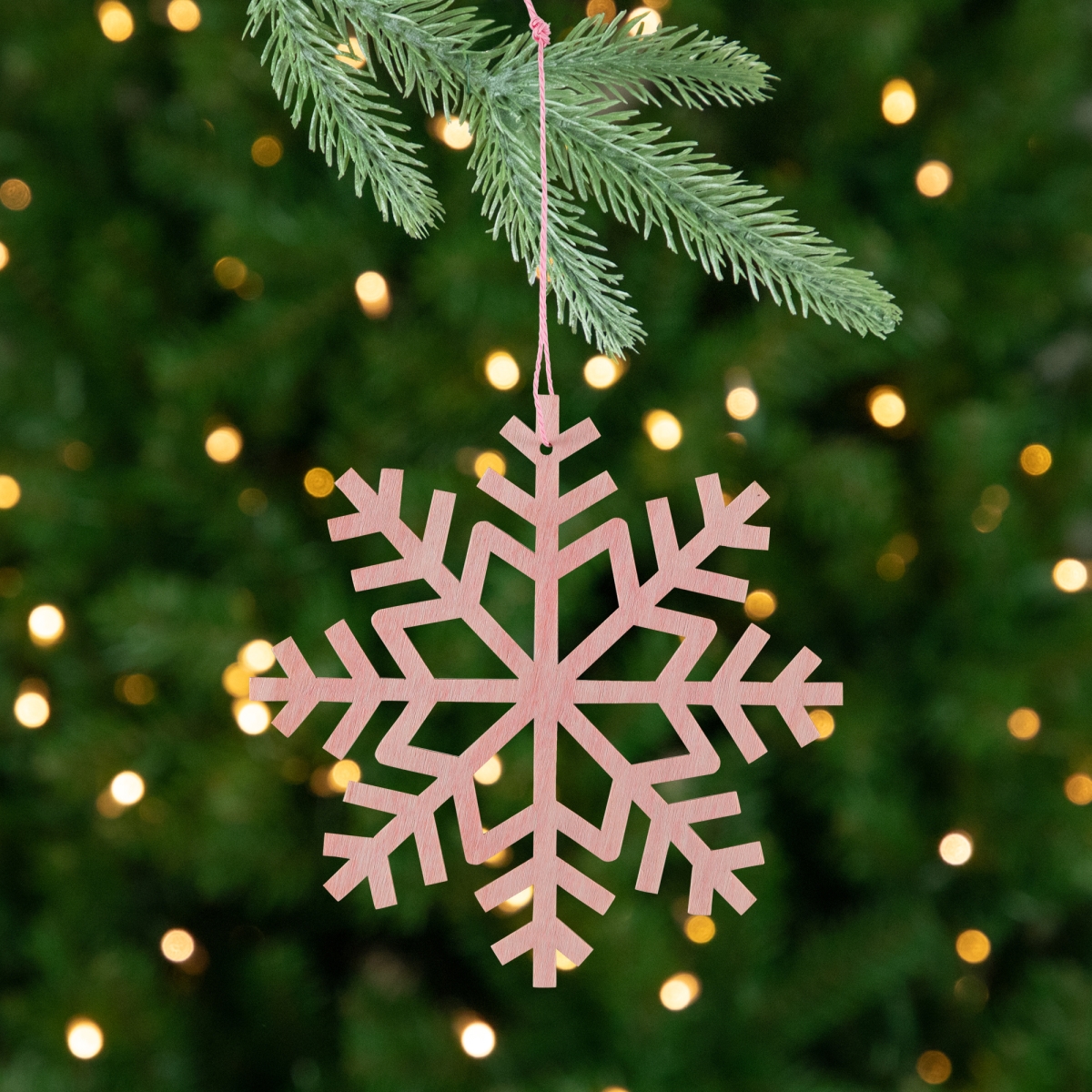 35768237 4.75 in. Wooden Snowflake Christmas Ornaments - Pink - Set of 4