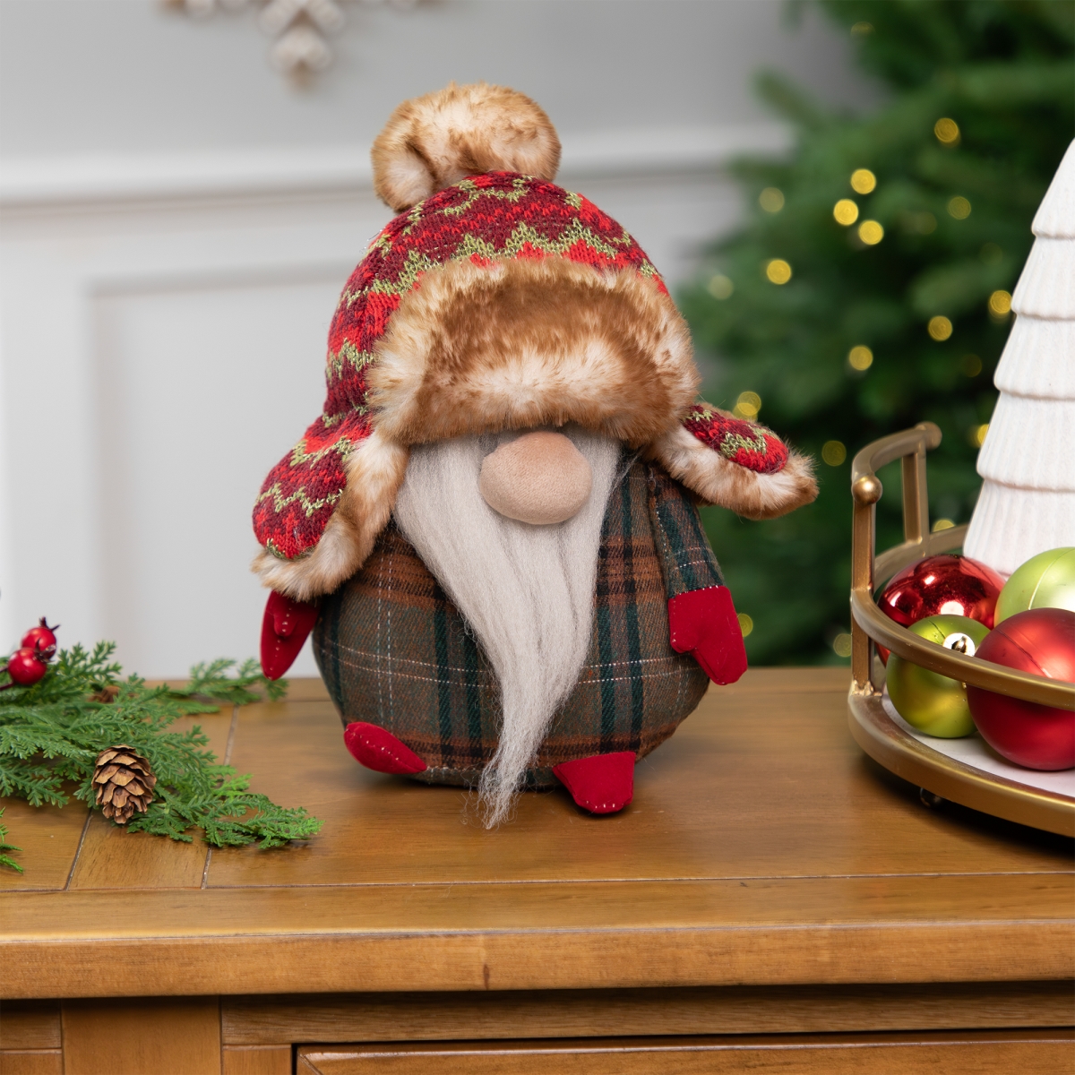 35768320 7.75 in. Gnome with Knitted Trapper Hat Christmas Figure